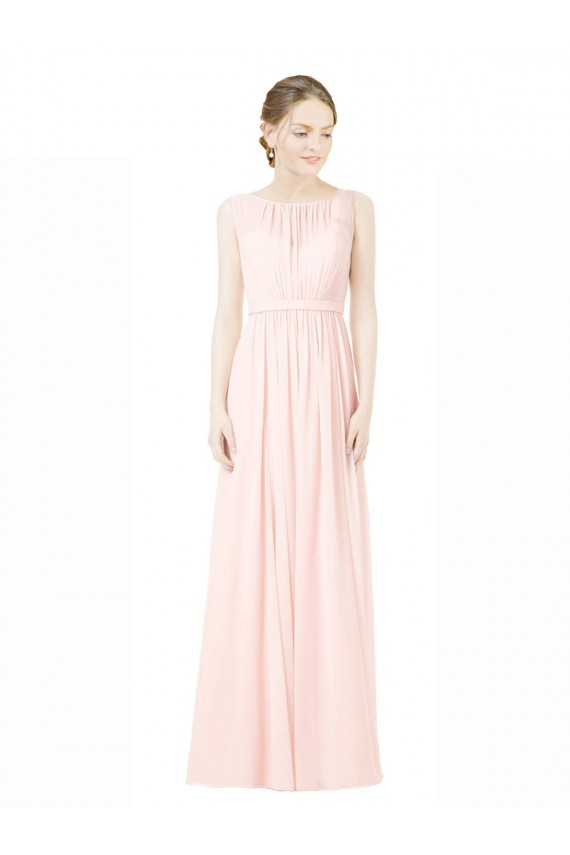 Long Chiffon Sleeveless Bridesmaid Dress with Sheer Illusion Top and V-Back Bristol