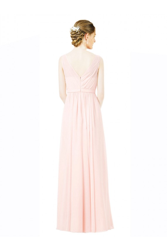 Long Chiffon Sleeveless Bridesmaid Dress with Sheer Illusion Top and V-Back Bristol