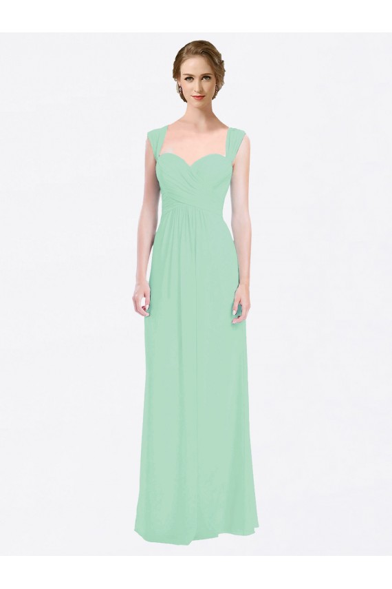 Long Chiffon Bridesmaid Dress with a Sweetheart Neckline and Pleated Shoulder Straps Bristol