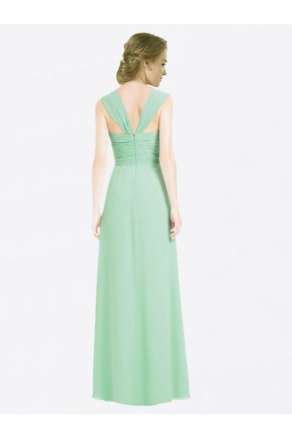 Long Chiffon Bridesmaid Dress with a Sweetheart Neckline and Pleated Shoulder Straps Bristol