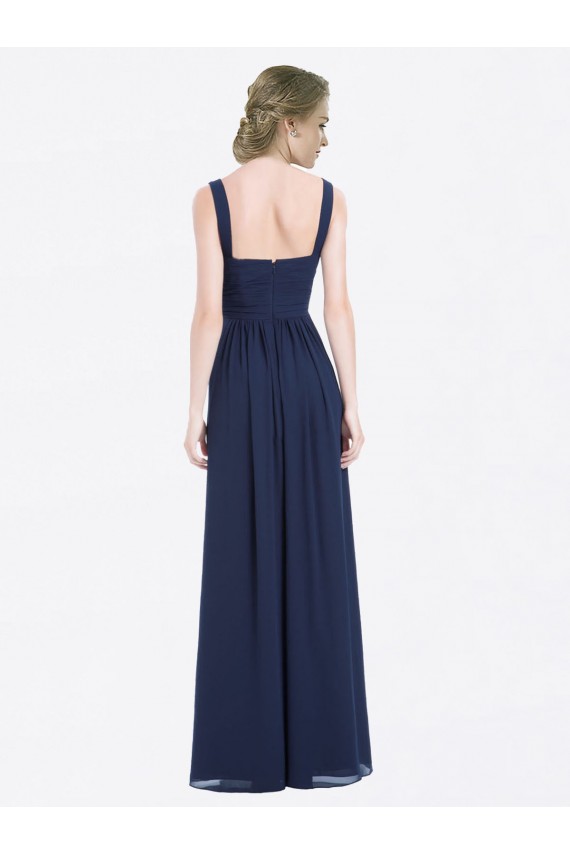 Long Chiffon V-Neck Sleeveless Bridesmaid Dress with Criss-Cross Pleated Bodice Bristol