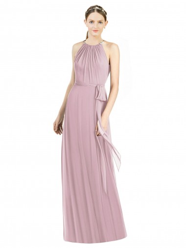 Shirred Halter Neck Long Chiffon Bridesmaid Dress Bristol