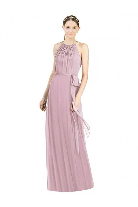 Shirred Halter Neck Long Chiffon Bridesmaid Dress Bristol