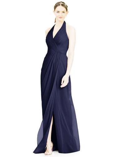 V-Neck Halter Chiffon Bridesmaid Dress with Side Front Slit Bristol