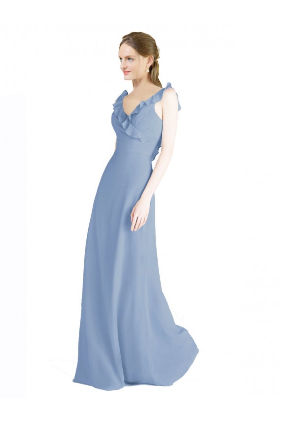 Fluted Chiffon Wrap Bridesmaid Dress with Ruffles V-Neck Bristol