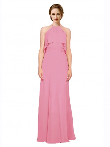 Ruffle Halter Neck A-Line Chiffon Bridesmaid Dress with Open Back Bristol