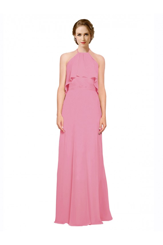 Ruffle Halter Neck A-Line Chiffon Bridesmaid Dress with Open Back Bristol