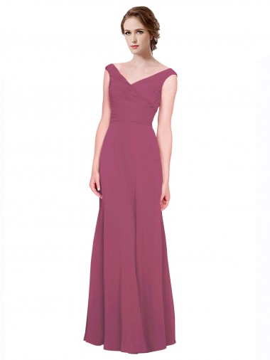 V-Neckline Long Chiffon Bridesmaid Dress with Wide V-Back Bristol