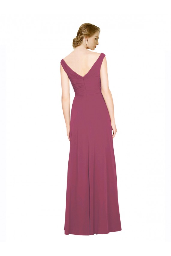 V-Neckline Long Chiffon Bridesmaid Dress with Wide V-Back Bristol