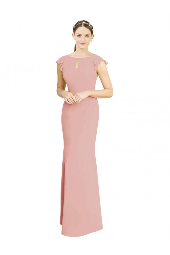 Chiffon Cap Sleeves Long Bridesmaid Dress with Keyhole Bristol