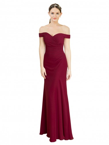 Off the Shoulder Long Chiffon Bridesmaid Dress / Prom Dress with Pleats Bristol