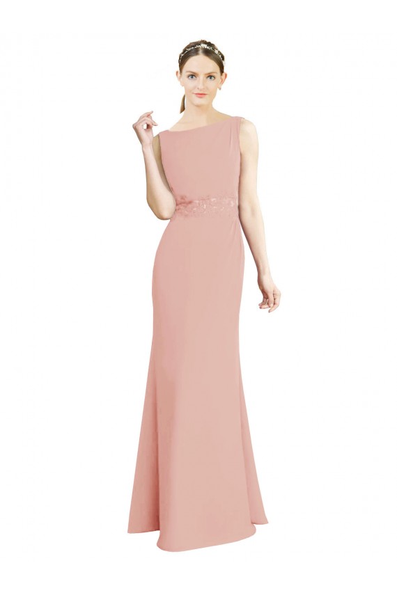 Full Length Long Chiffon Bridesmaid Dress with Pleated Lace Waist Bristol