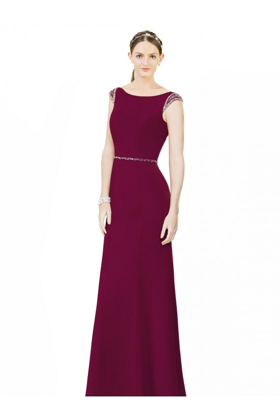Slim Chiffon Bridesmaid Dress with Embellished Capped Sleeves Bristol