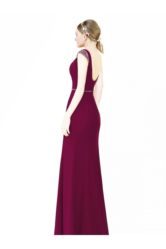Slim Chiffon Bridesmaid Dress with Embellished Capped Sleeves Bristol
