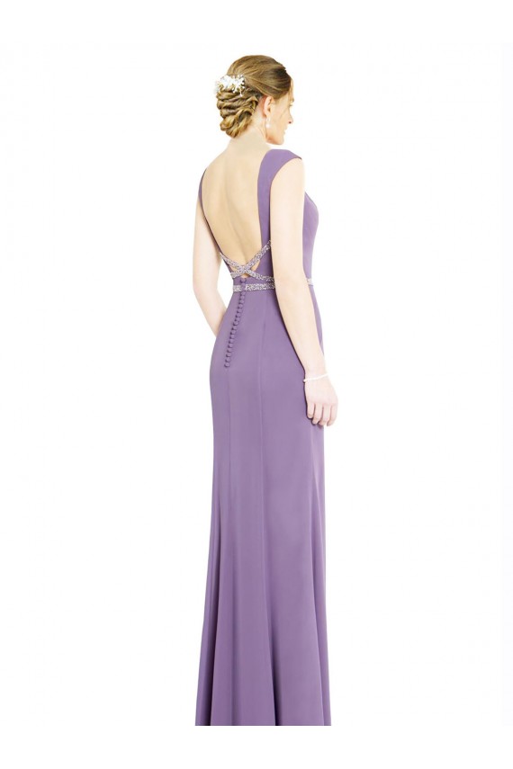 Long Chiffon Bridesmaid Dress with Boat Neckline and Keyhole Bristol
