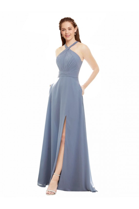 High Neck Chiffon Bridesmaid Dress with Draped Bodice Bristol