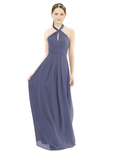 High Halter Neck Chiffon Bridesmaid Dress with Twist-Tie Bristol
