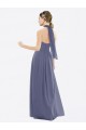 High Halter Neck Chiffon Bridesmaid Dress with Twist-Tie Bristol