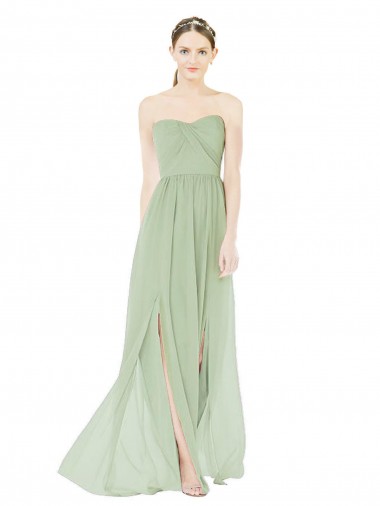 Strapless Draped Bodice Maxi Bridesmaid Dress with Front Slits Bristol