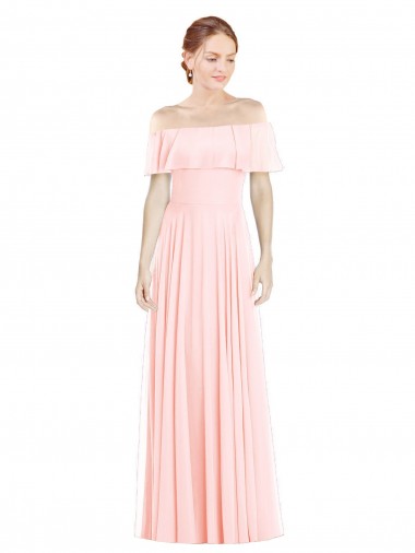 Off the Shoulder Long Bridesmaid Dress With Ruffle Overlay Bristol