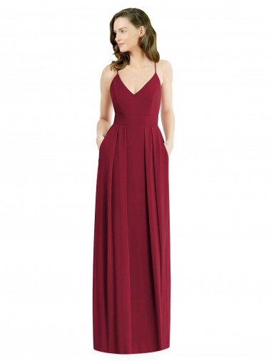 Pleated Skirt Chiffon Maxi Bridesmaid Dress with Pockets Bristol