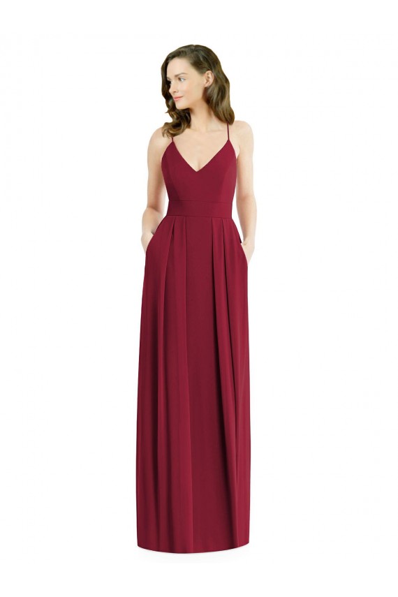 Pleated Skirt Chiffon Maxi Bridesmaid Dress with Pockets Bristol