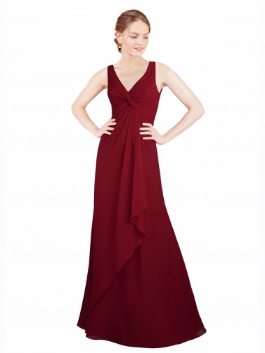 Twist-Knot V-Neckline Long Chiffon Bridesmaid Dress Bristol