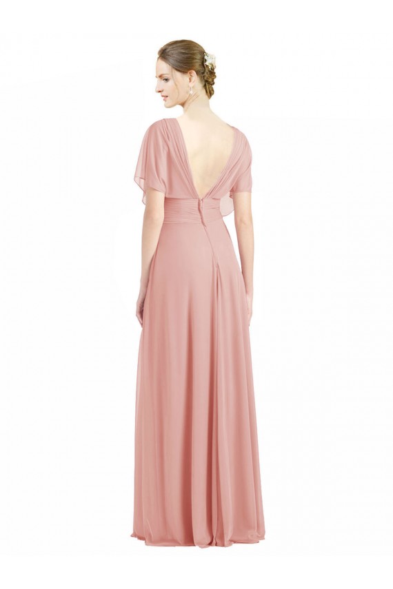 Draped Short Sleeves Long Chiffon A-Line Bridesmaid Dress Bristol