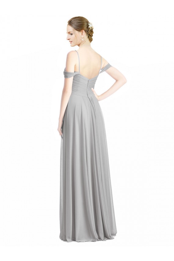 Off the Shoulder Long Chiffon Bridesmaid Dress with Ruched Bodice Bristol