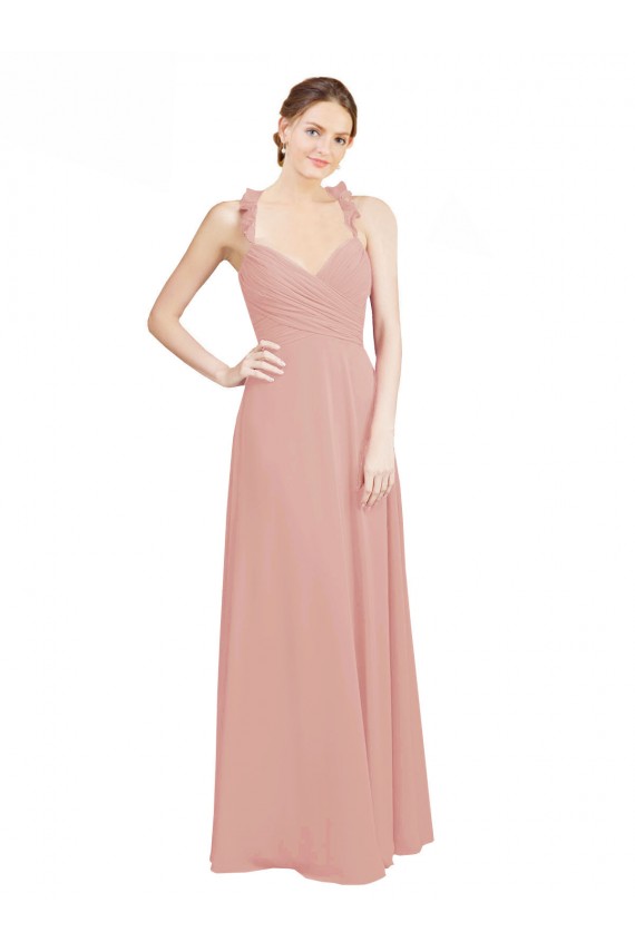 Ruched Sweetheart Halter Neckline Chiffon Bridesmaid Dress with Tie Open Back Bristol