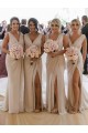 Chiffon Long Champagne Evening Dress with Sexy High Slit and Front Ruffles Bristol