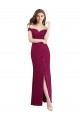 Off the Shoulder Chiffon Bridesmaid Dress with Lace Appliques and Front Slit Bristol