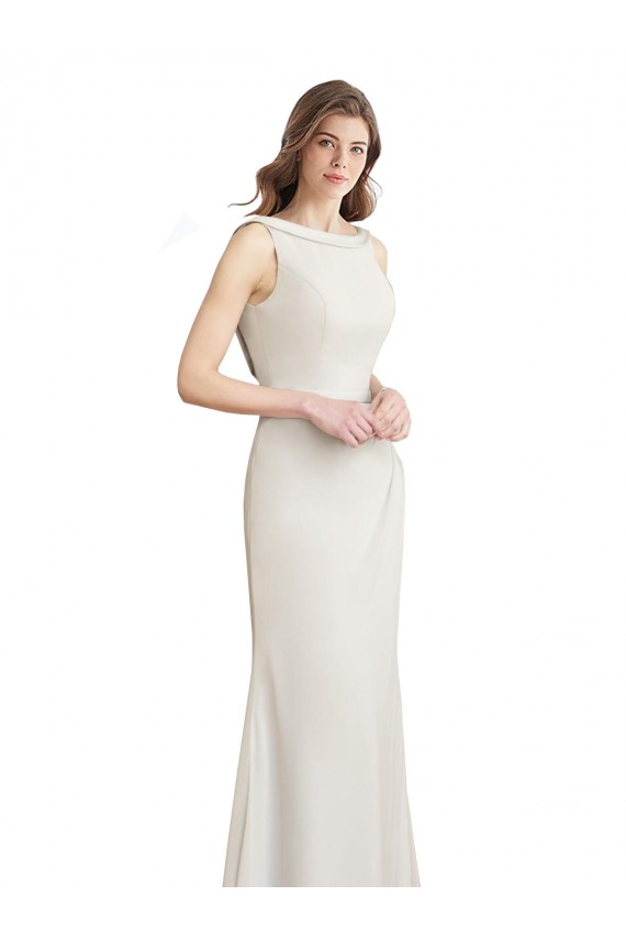 Long Chiffon Bridesmaid Dress with Boat Neckline and Satin Collar Bristol
