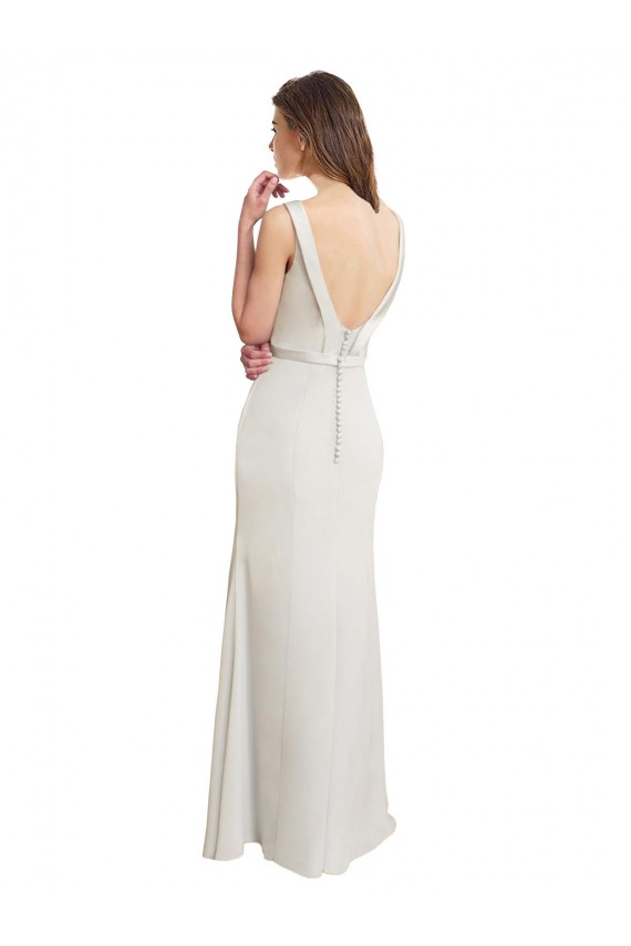 Long Chiffon Bridesmaid Dress with Boat Neckline and Satin Collar Bristol