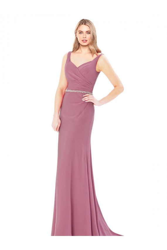 Long Slim Chiffon Bridesmaid Dress / Prom Dress with Beaded Waist Bristol