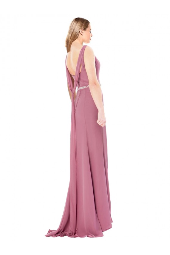 Long Slim Chiffon Bridesmaid Dress / Prom Dress with Beaded Waist Bristol