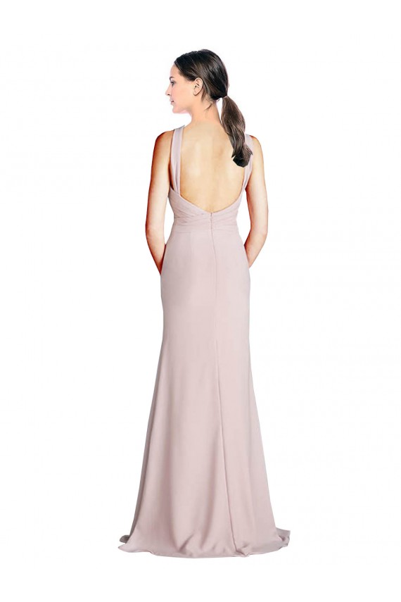 Long Slim Chiffon Bridesmaid Dress with Ruffled Waist and Keyhole Bristol