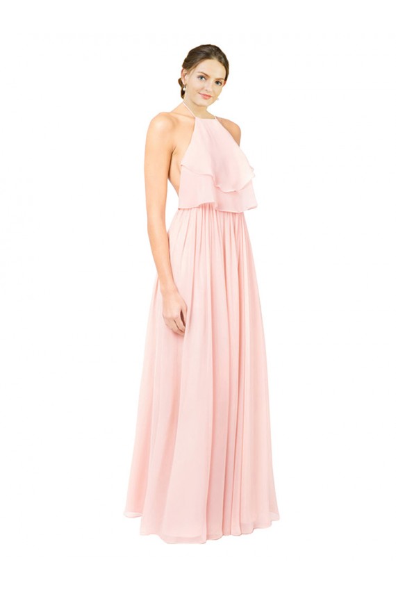 Halter Neck Chiffon Bridesmaid Dress with Double Ruffle Front Bristol