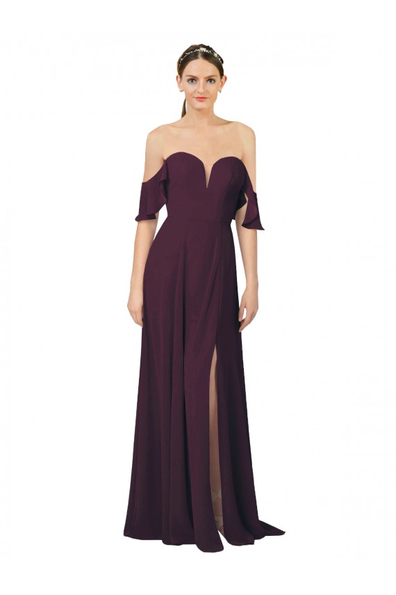 Romantic Off-Shoulder Chiffon Bridesmaid Dress with Plunging V-Neck Bristol