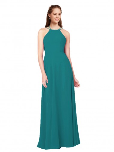 Simple Chiffon Bridesmaid Dress with High Halter Neckline Bristol