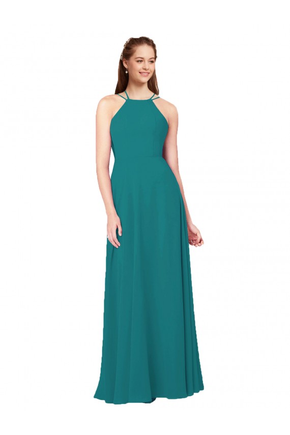 Simple Chiffon Bridesmaid Dress with High Halter Neckline Bristol