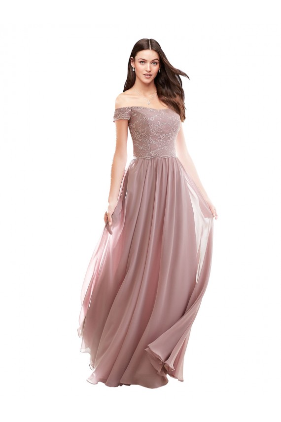 Floor Length Chantilly Lace Off the Shoulder Chiffon Bridesmaid Dress Bristol
