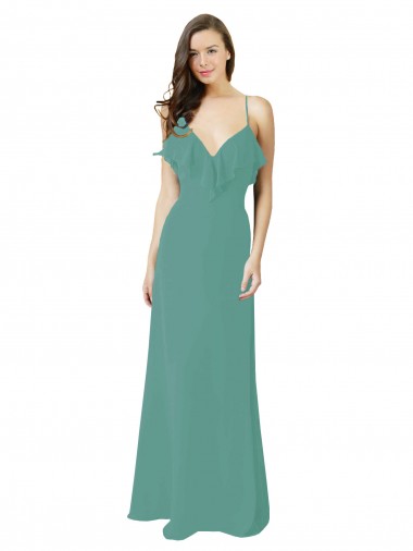 Full Length Chiffon Bridesmaid Dress with Ruffled V-Neckline Bristol