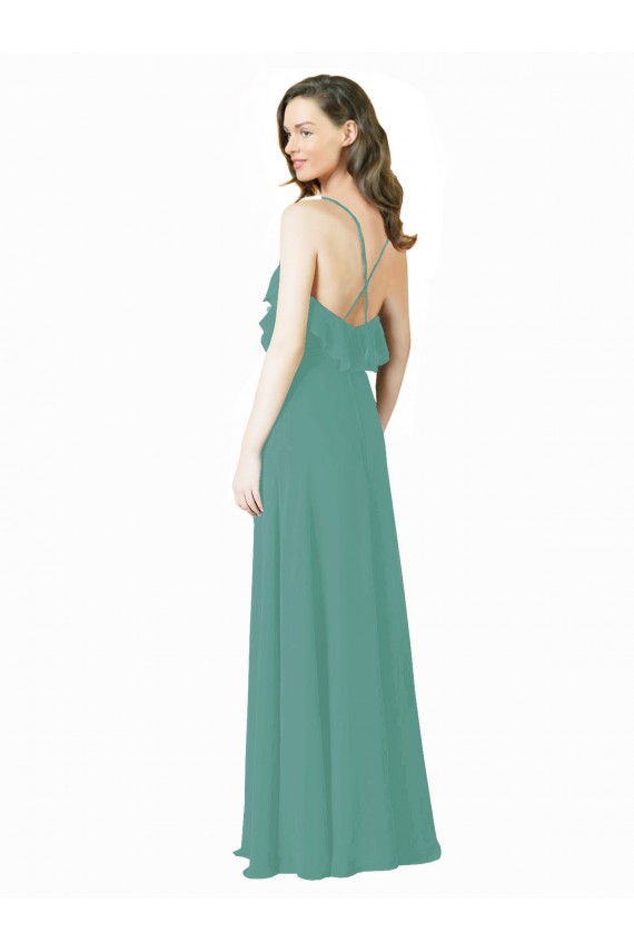 Full Length Chiffon Bridesmaid Dress with Ruffled V-Neckline Bristol
