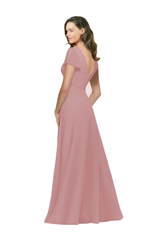 Flutter Sleeves Short Chiffon Bridesmaid Dress with Tie Belt Bristol