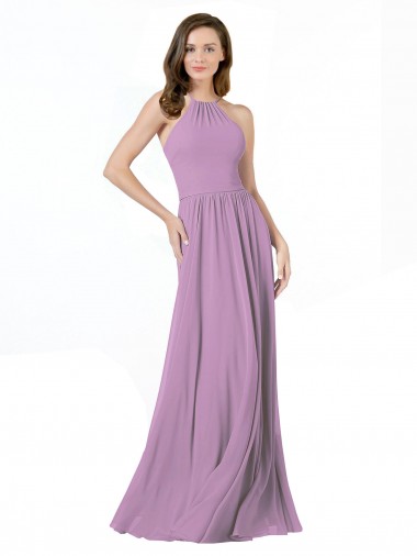 High Halter Chiffon Bridesmaid Dress with Ruffle Details Back Bristol