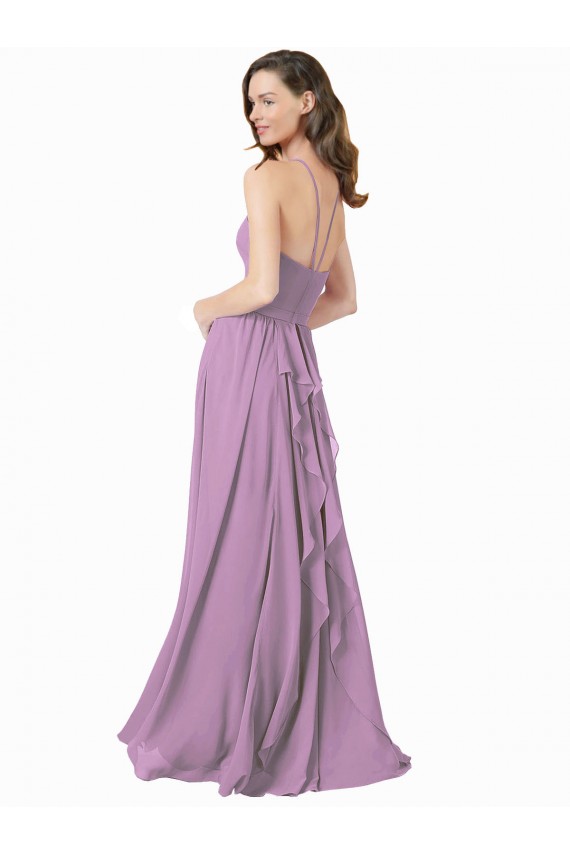 High Halter Chiffon Bridesmaid Dress with Ruffle Details Back Bristol