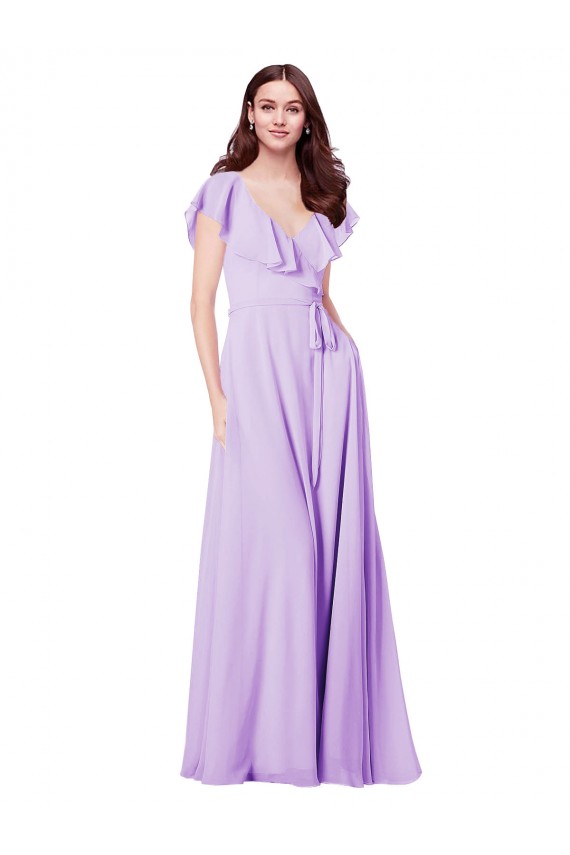 Flutter Sleeves V-Neck Chiffon Bridesmaid Dress Bristol