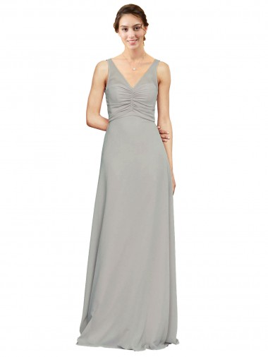 V-Neck Chiffon Bridesmaid Dress with Illusion Gathered Bodice Bristol