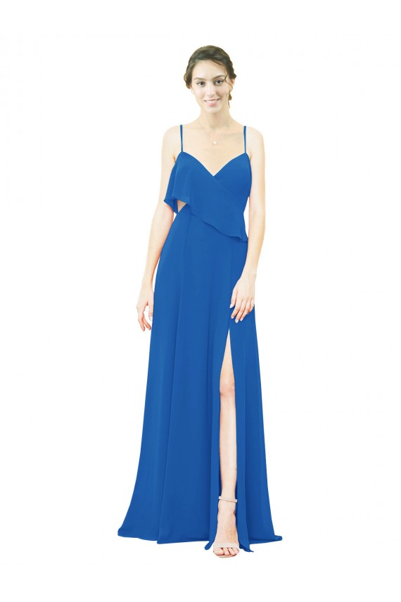 Spaghetti Strap Chiffon Bridesmaids Dress with Asymmetrical Ruffle and Front Slit Bristol